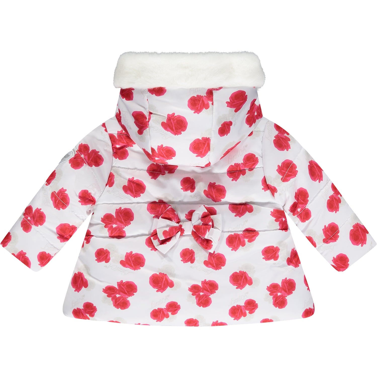 LITTLE A - Felicity Rose Print Jacket With Faux Fur Trim - White