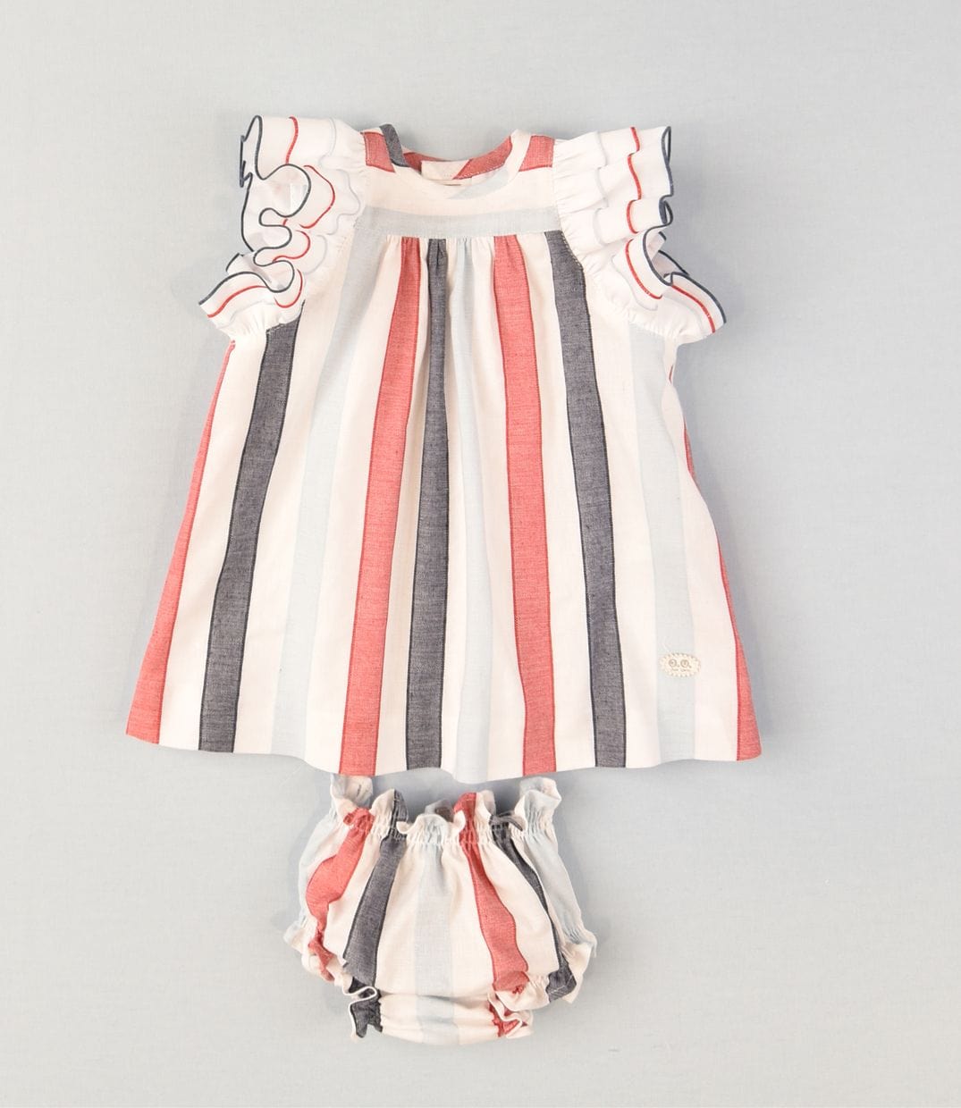 JOSE VARON - Stripe Baby Dress & Knickers - White