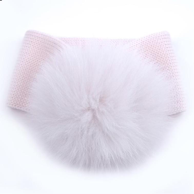 Bimbalo - Pom Pom Fur Knit Hairband  - Baby Pink