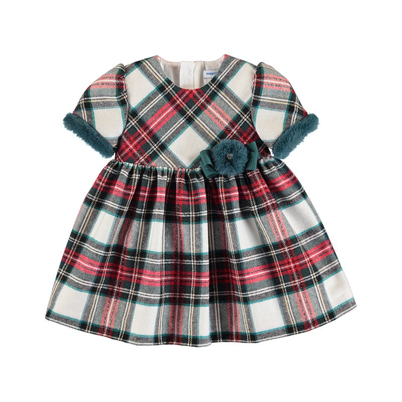 MAYORAL- Capped Sleeve Check Dress - Green