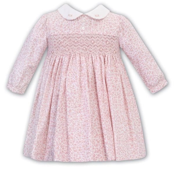 SARAH LOUISE -  Smocked Peter Pan Collar Floral Print Dress - Pink