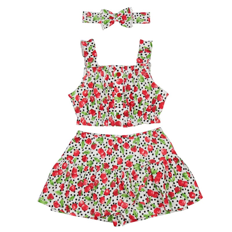 MAYORAL - Strawberry Print Hairband, Top & Short Set - Red