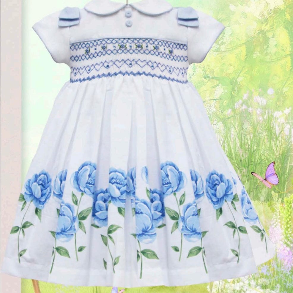 PRETTY ORIGINALS - Floral Smocked Dress  - Blue