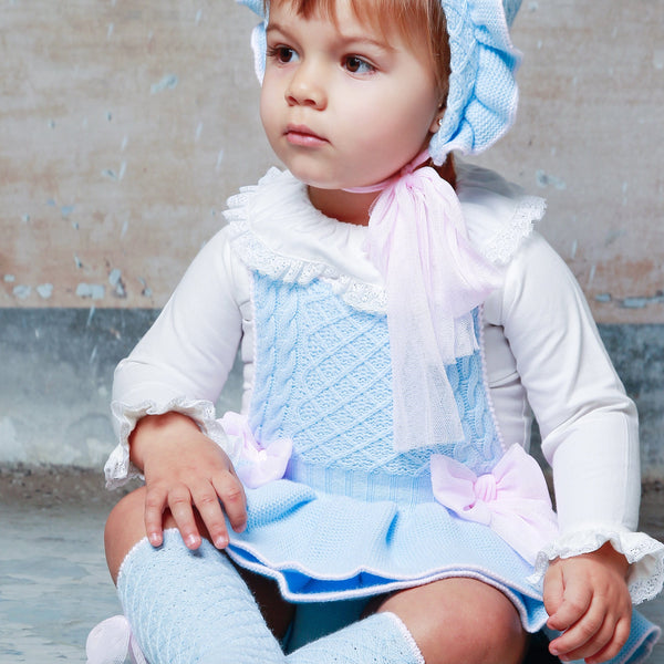 RAHIGO - Pinafore & Blouse With Pink Tulle Bow - Blue