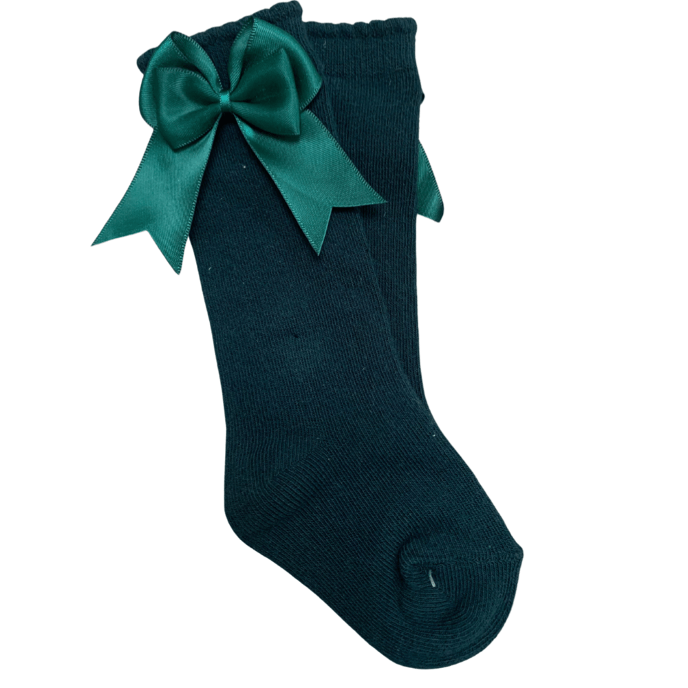 TAMBINO - Knee High Double Bow Socks - Bottle Green