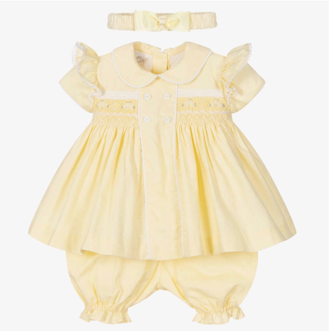 PRETTY ORIGINALS - Smocked Dress Set & Hairband  - Yellow