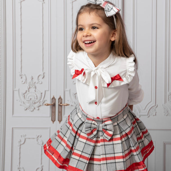 CARAMELO KIDS - Check Skirt Set With Hairband - Red