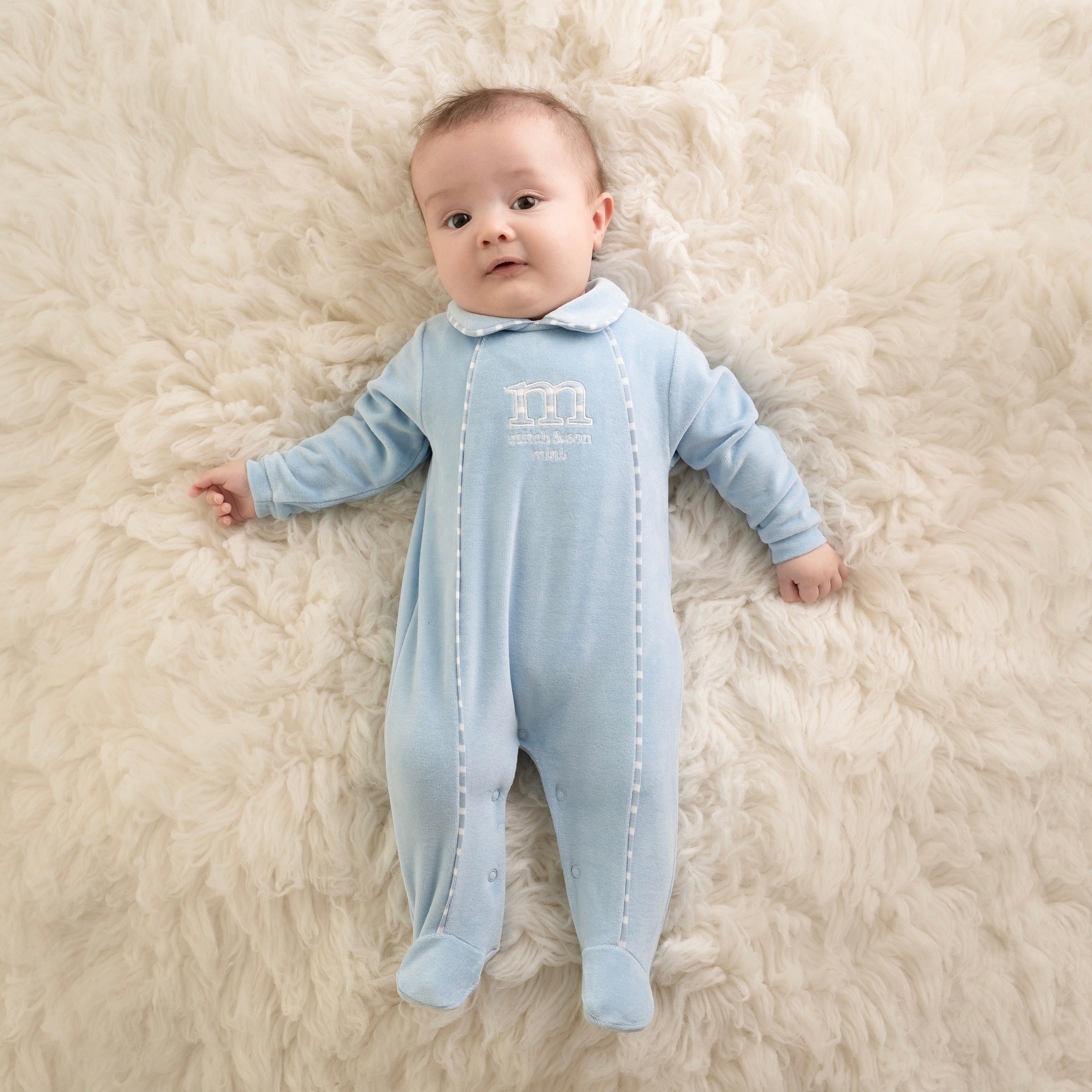 MITCH & SON - Mini Harlow Velour Babygrow - Blue