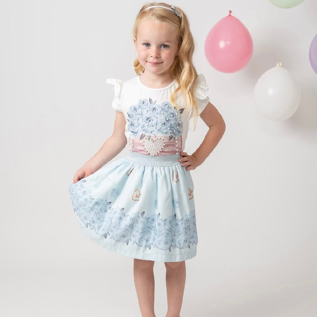 CARAMELO KIDS - Diamanté Flower Box Skirt Set - Blue