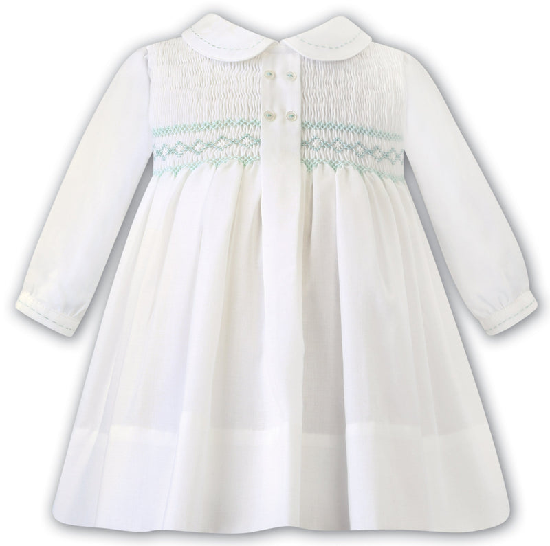 SARAH LOUISE -  Smocked Dress With Button Detail - White