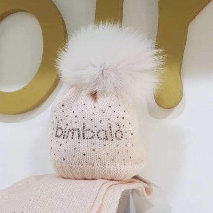 Bimbalo - Pom Pom Fur Knit Hat  - Baby Pink
