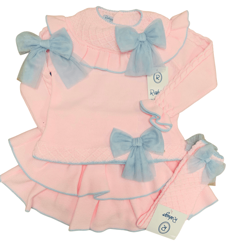 RAHIGO - Four Piece Skirt Set With Blue Tulle Bow - Pink