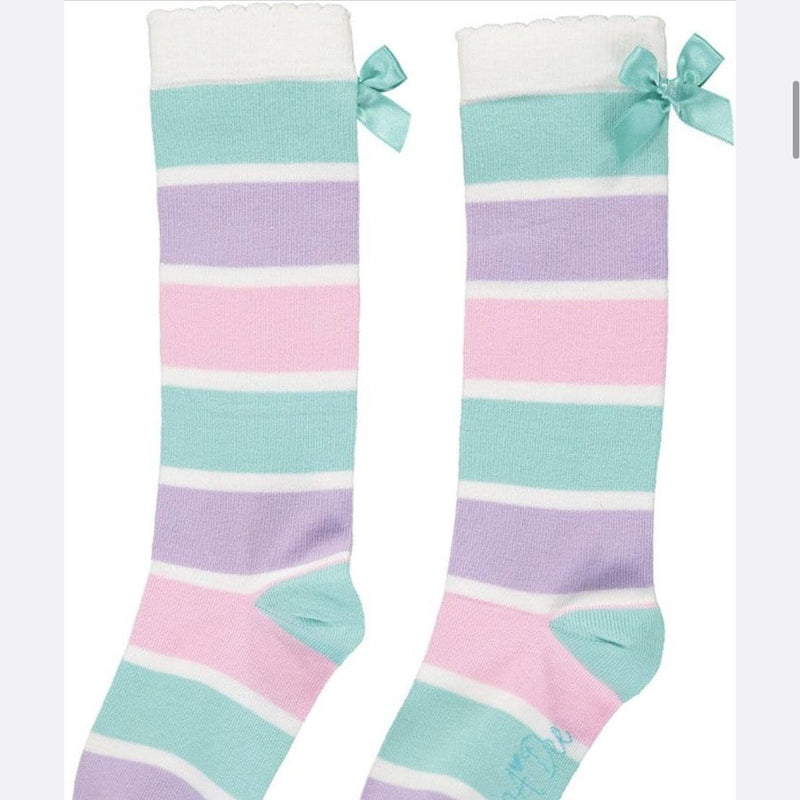A Dee - Striped Knee Ankle Sock - Pink/Purple/Green/White