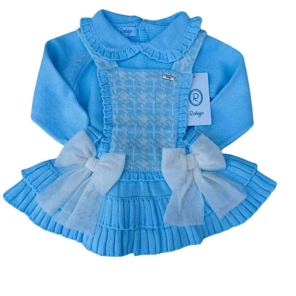 Rahigo - Two Piece Pinafore Set With Cream Tulle Bow  -  Baby Blue