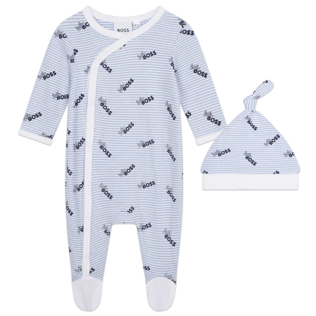 HUGO BOSS - Little Boss Logo Print  Babygrow & Hat Set - Blue