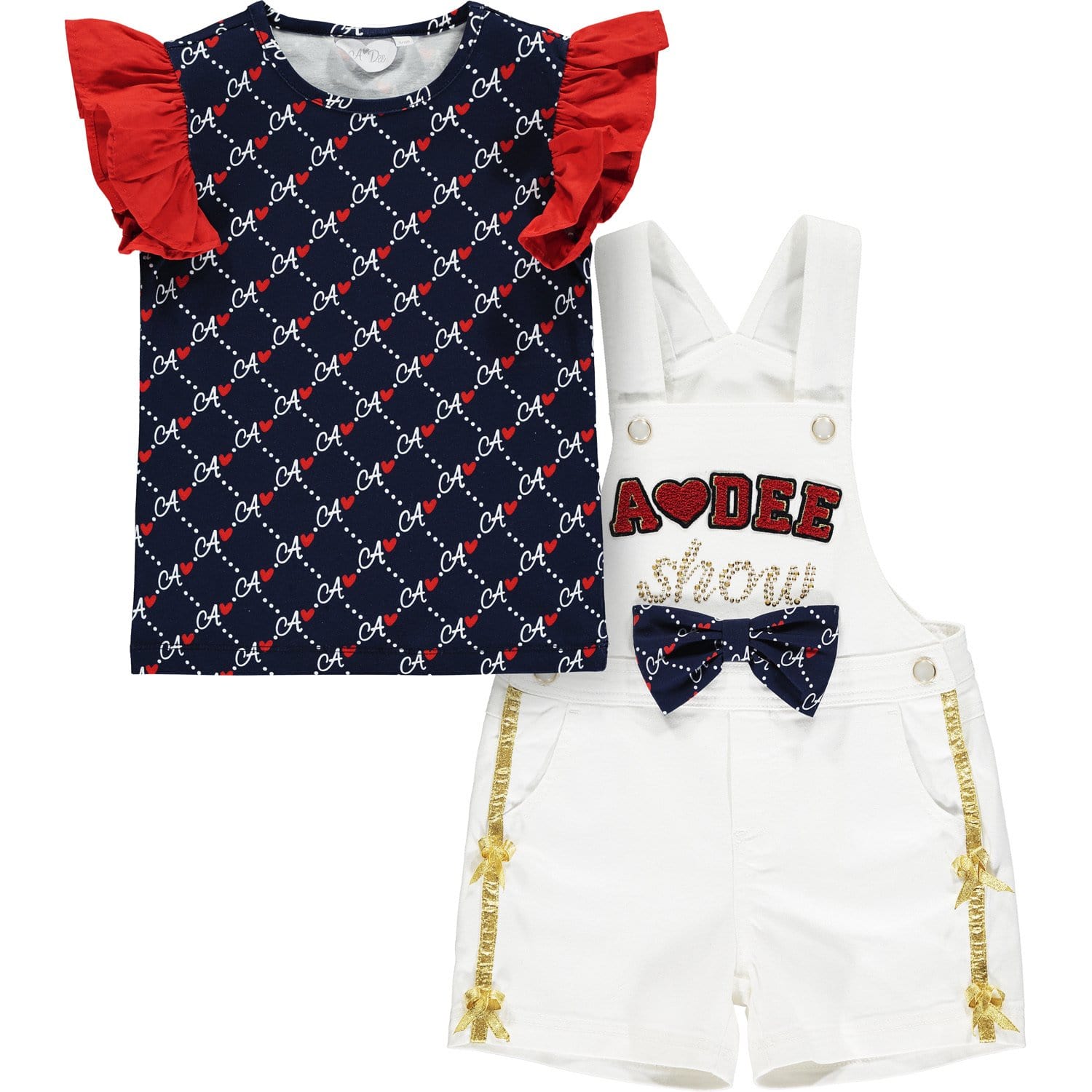 A DEE - Denim Dungaree Two Piece Set - Navy/White