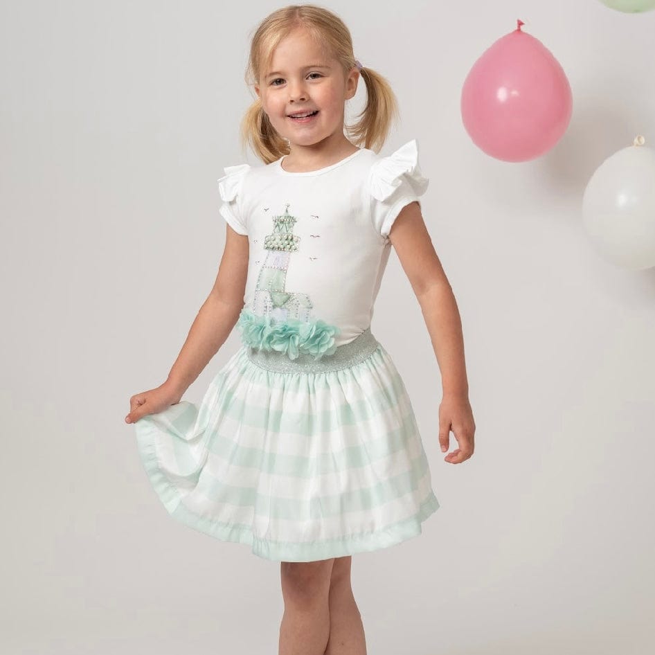 CARAMELO KIDS - Diamanté Light House Striped Skirt Set - Mint