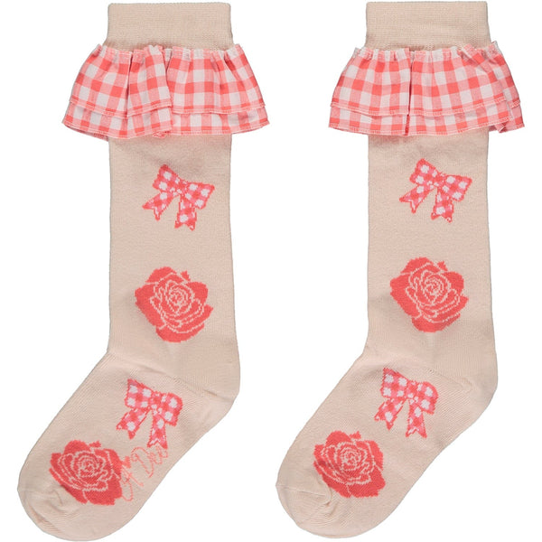 A DEE - Yasmina Garden Party Rose Print Knee High Socks - Coral