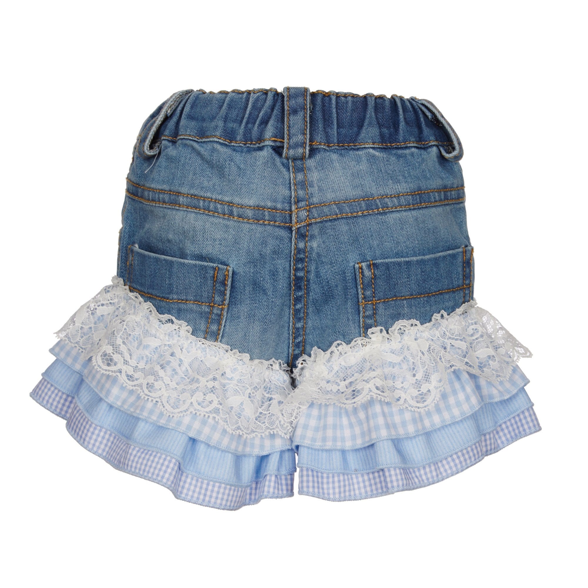 LAPIN HOUSE RUFFLE DENIM JACKET AND SHORTS WITH PEACH TOP