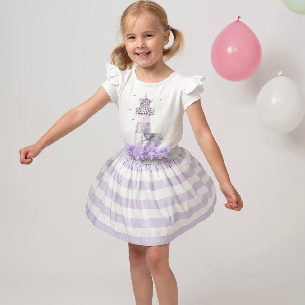 CARAMELO KIDS - Diamanté Light House Striped Skirt Set - Lilac