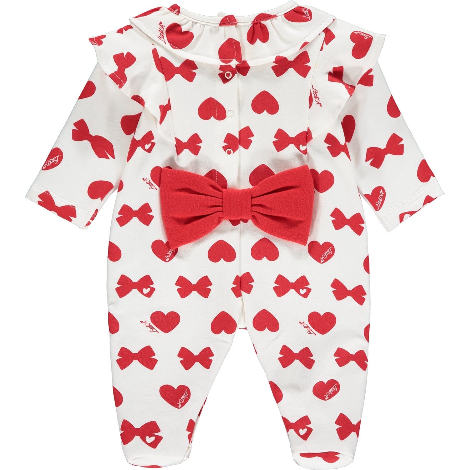 LITTLE A - Bows & Hearts Print Babygrow - Red
