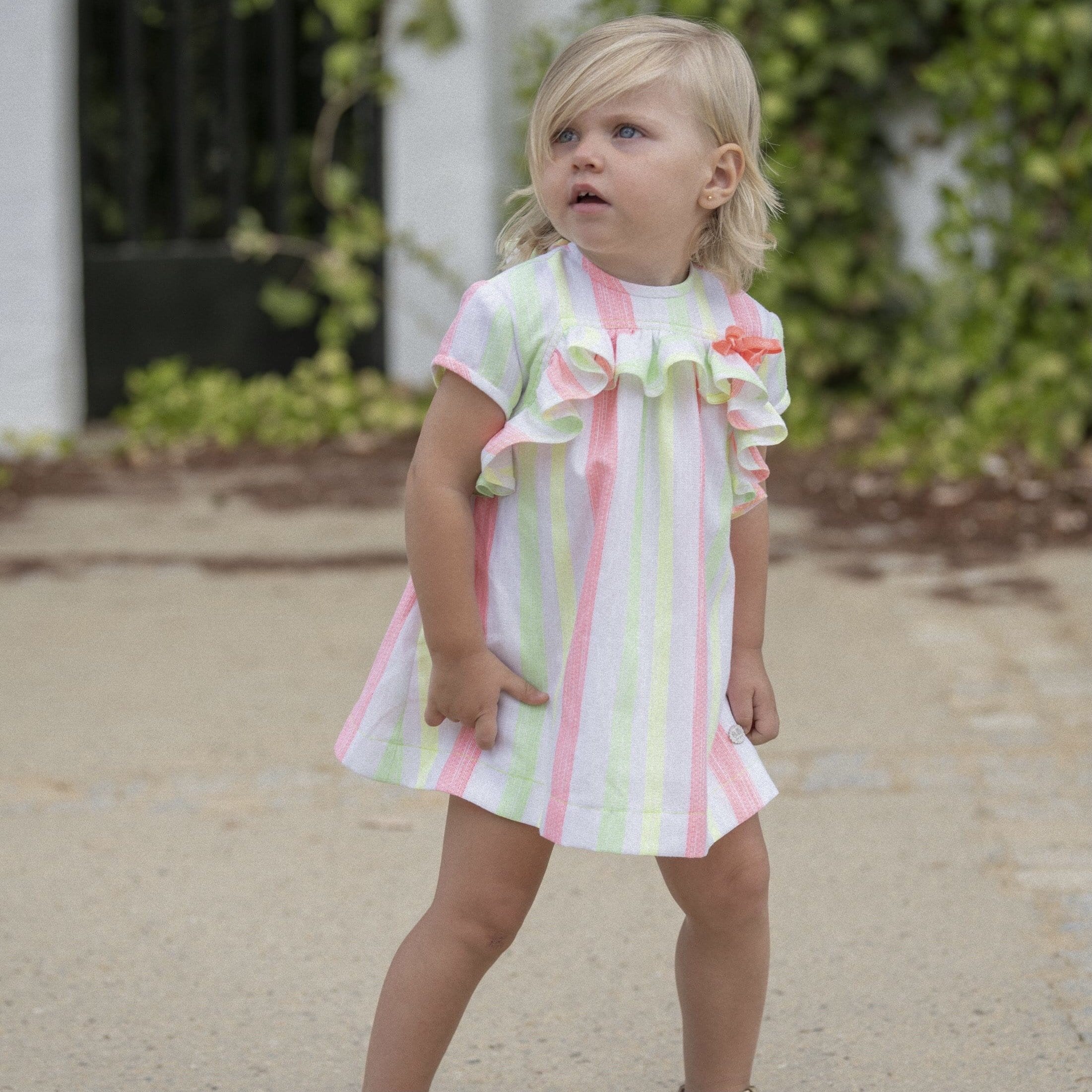 JOSE VARON - Neon Stripe Baby Dress