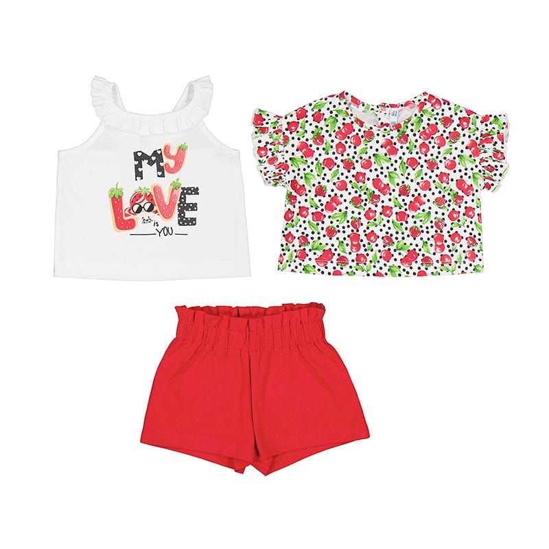MAYORAL - Love Strawberry Twin Pack Tops & Short Set - Red