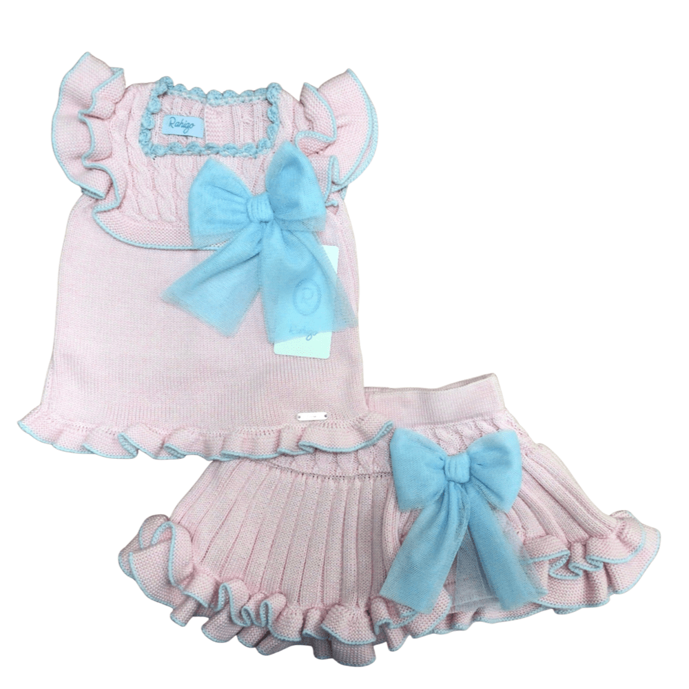 Rahigo - Two Piece Skirt Set With Baby Blue Trim  -  Baby Pink