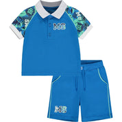 MITCH & SON - Keanu King Of The Jungle Contrast Polo Set - Bright Blue