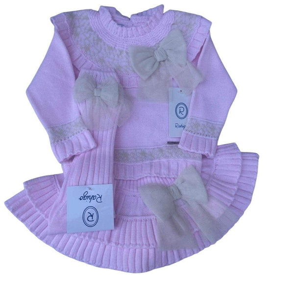Rahigo - Three Piece Skirt Set With Cream Tulle Bow  -  Baby Pink