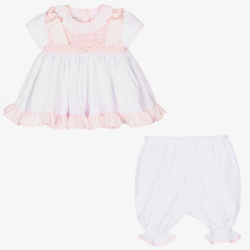 PRETTY ORIGINALS - Smocked Dress & Bloomer Set - White