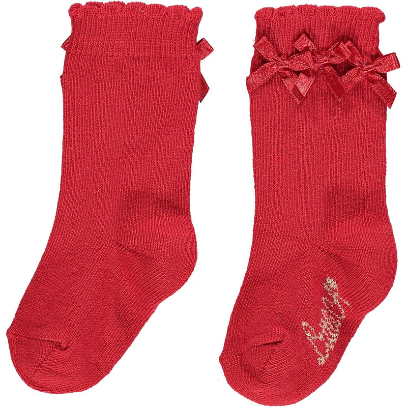 LITTLE A - Frill Knee High Socks - Red