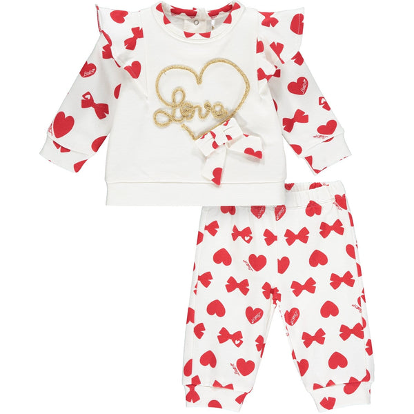 LITTLE A - Bows & Hearts Print Tracksuit - Red