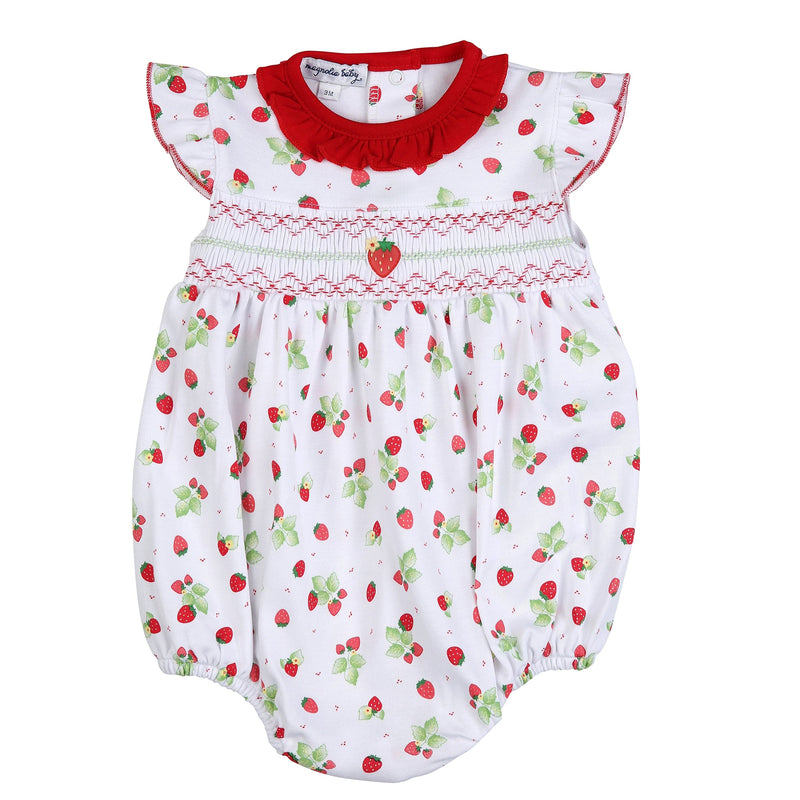 MAGNOLIA BABY - So Berry Cute Smocked  Bubble - Red