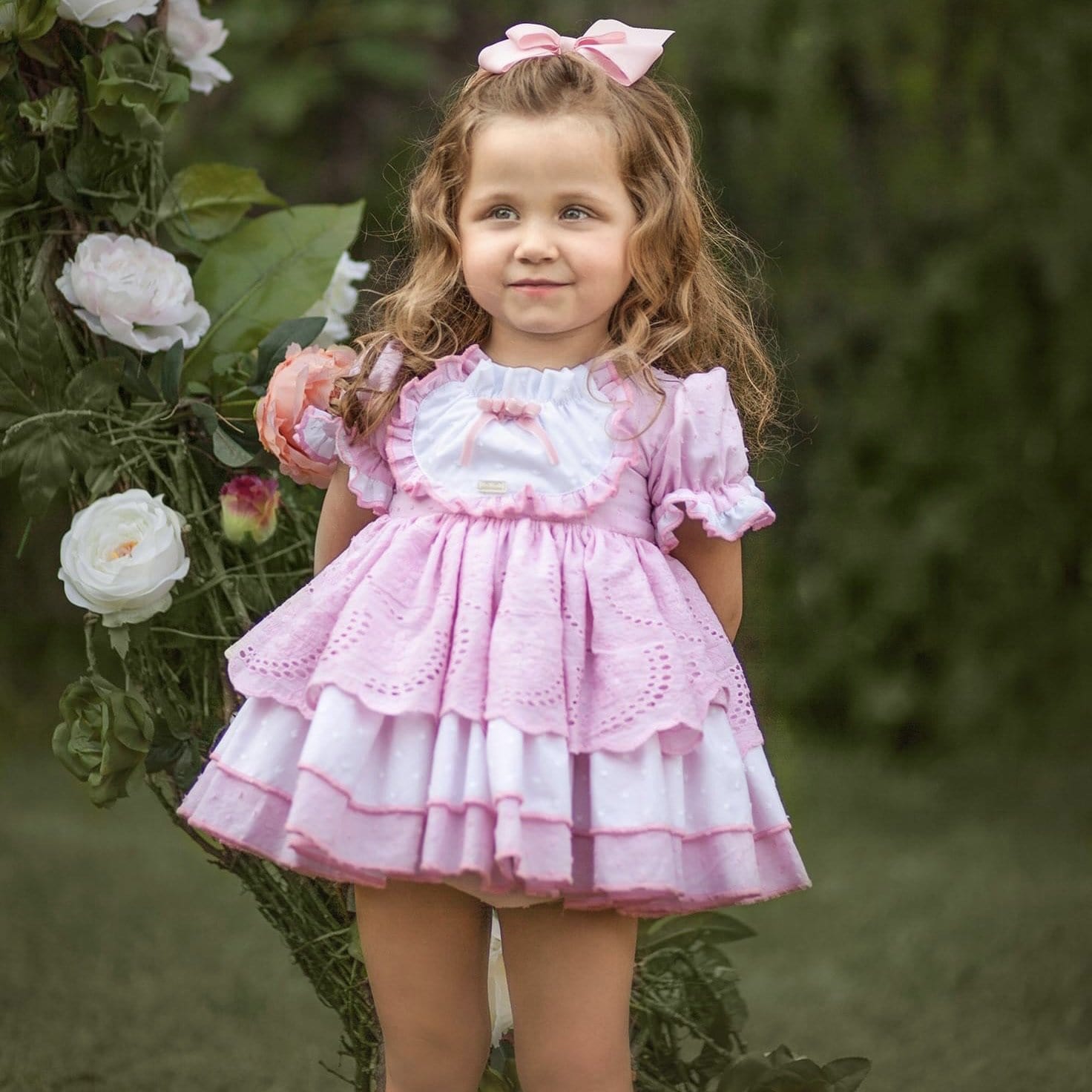 LA AMAPOLA - Martina Baby Dress & Bonnet - Pink