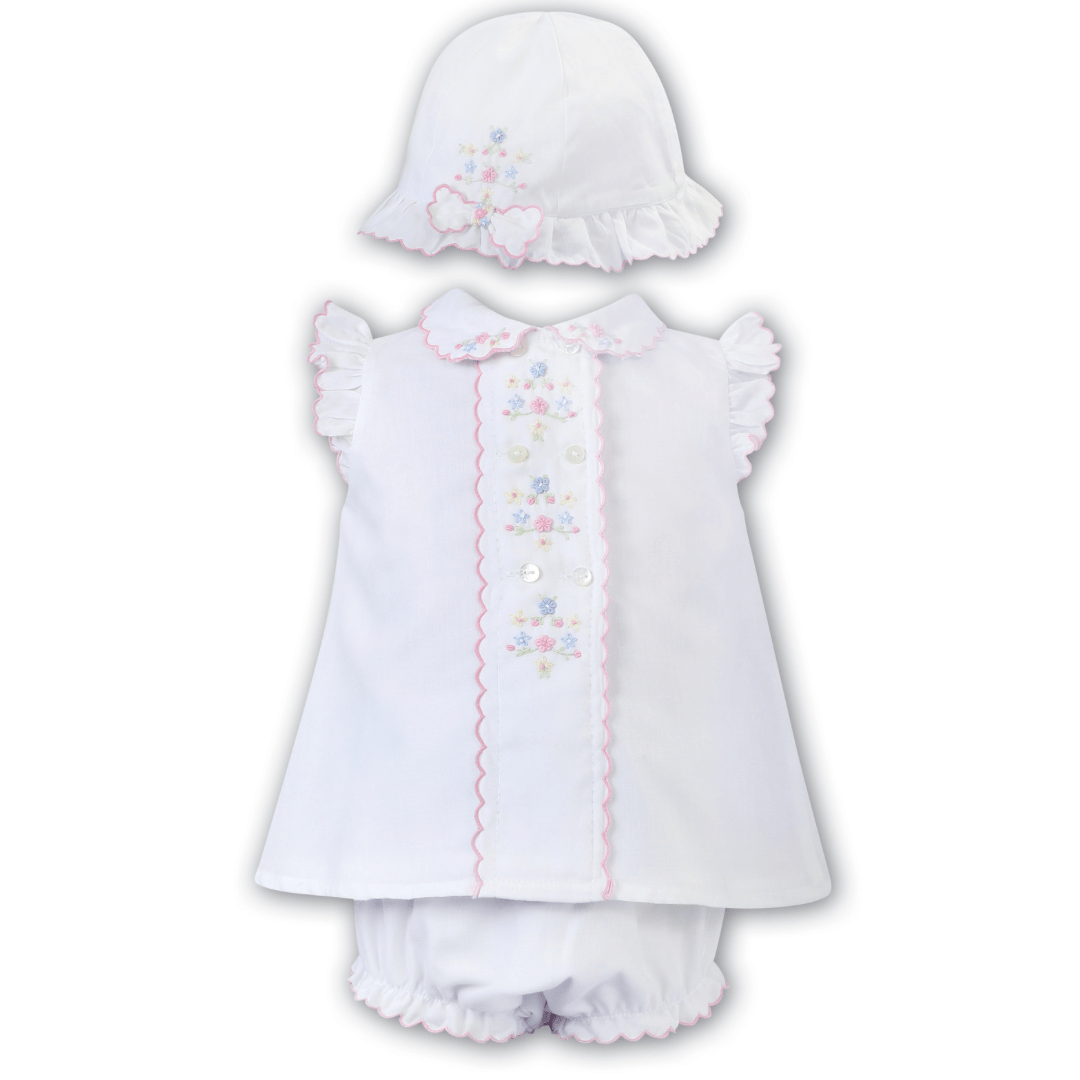 SARAH LOUISE -  Embroidered Sleeveless Bloomer Set & Hat - Pink