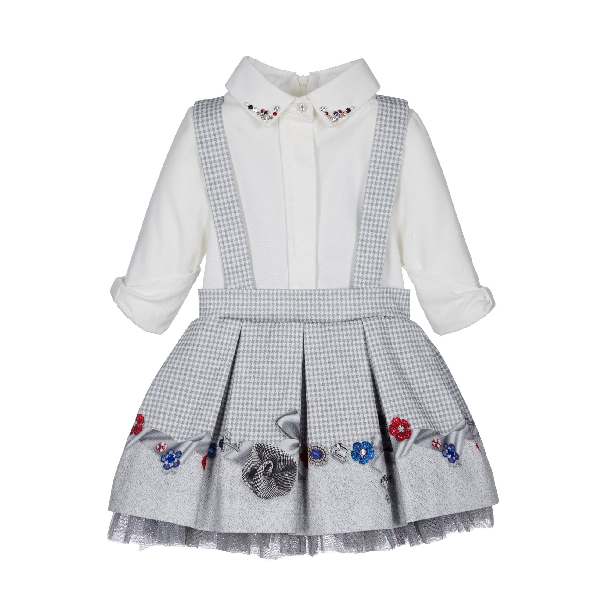 LAPIN HOUSE - Dog Tooth Pinafore With Blouse - Grey