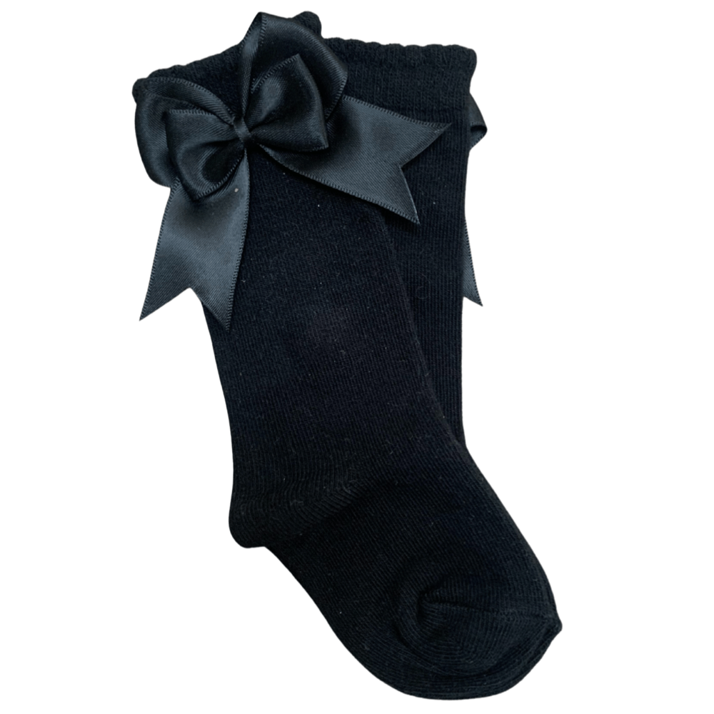 TAMBINO - Knee High Double Bow Socks - Black