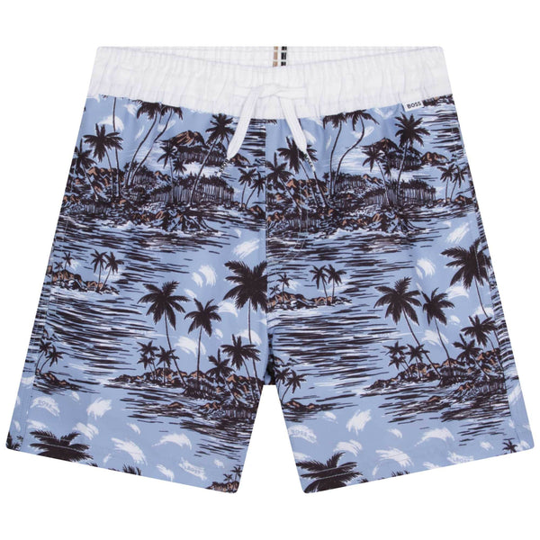 HUGO BOSS -  Hawaiian Swim Short - Blue