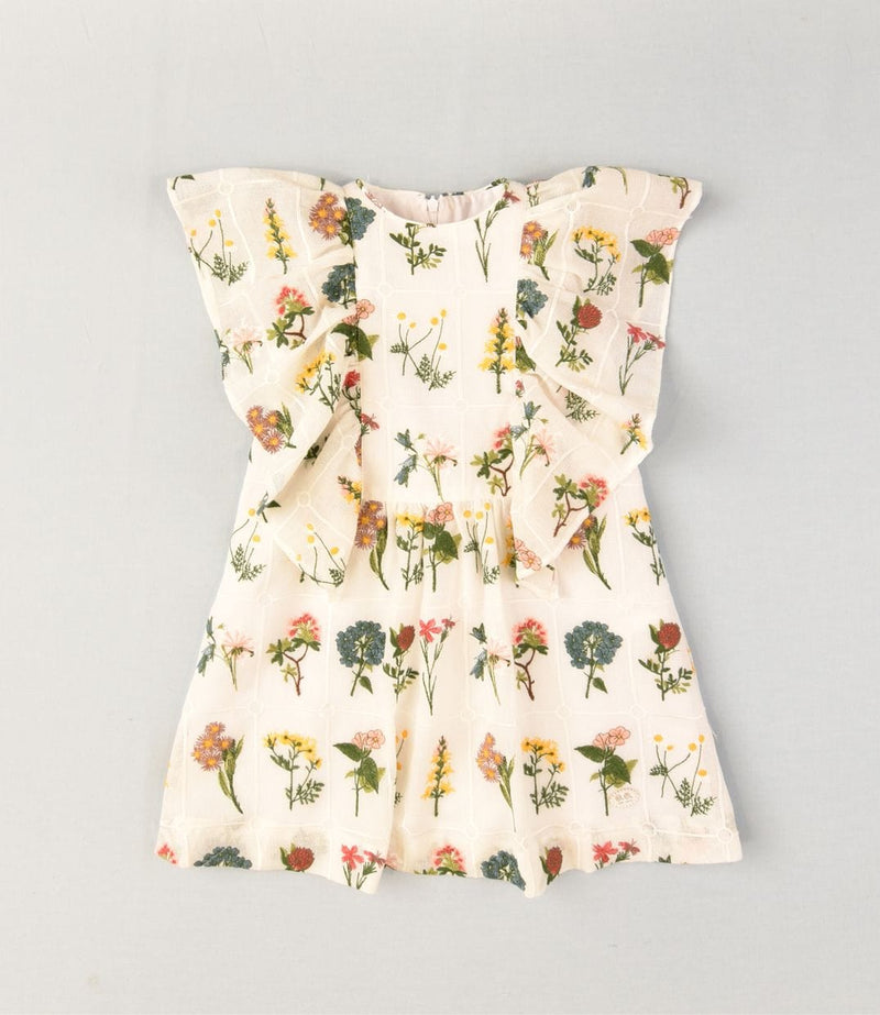 JOSE VARON - Embroidered Flower Dress - White