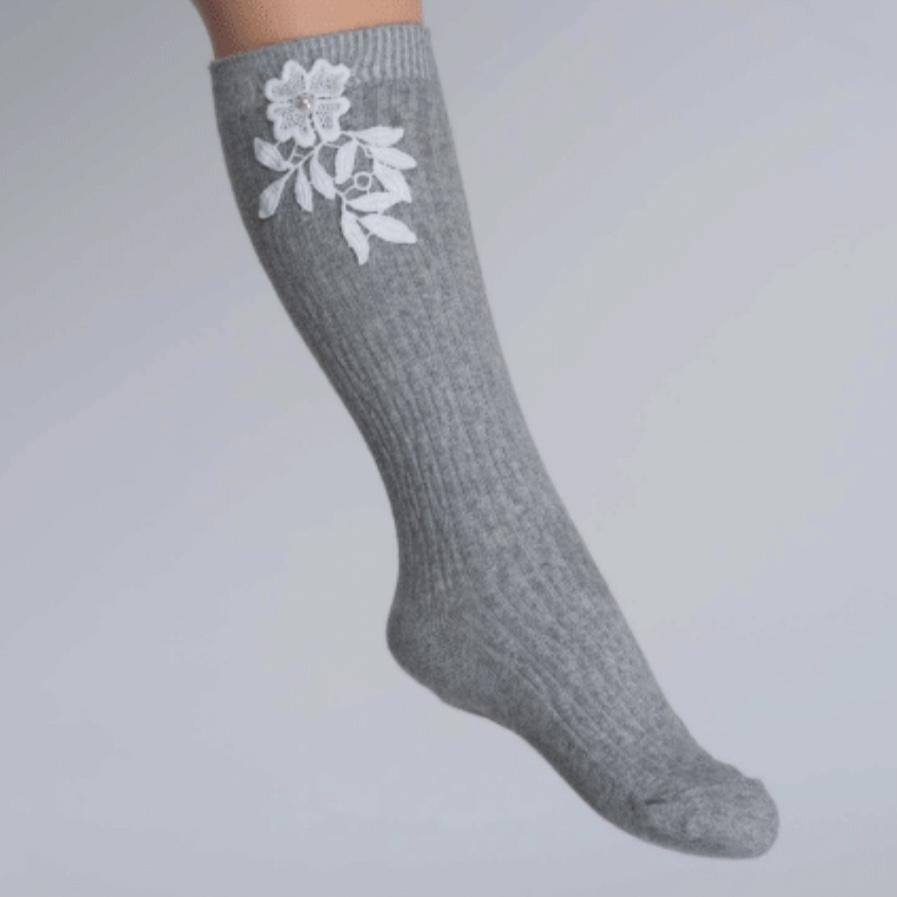 Daga - Flower Grey Knee High Socks - Grey
