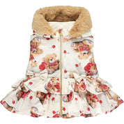 A DEE - Maya Faux Fur Hooded Teddy Print Gilet - Cream