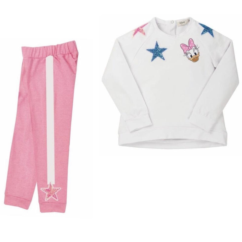 EVERYTHING MUST CHANGE DISNEY DAISY DUCK WHITE SWEAT TOP & PINK JOGGERS