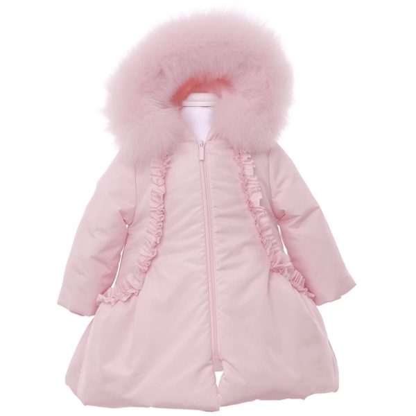 Bimbalo - Fur Trim Flower Detail Coat - Baby Pink
