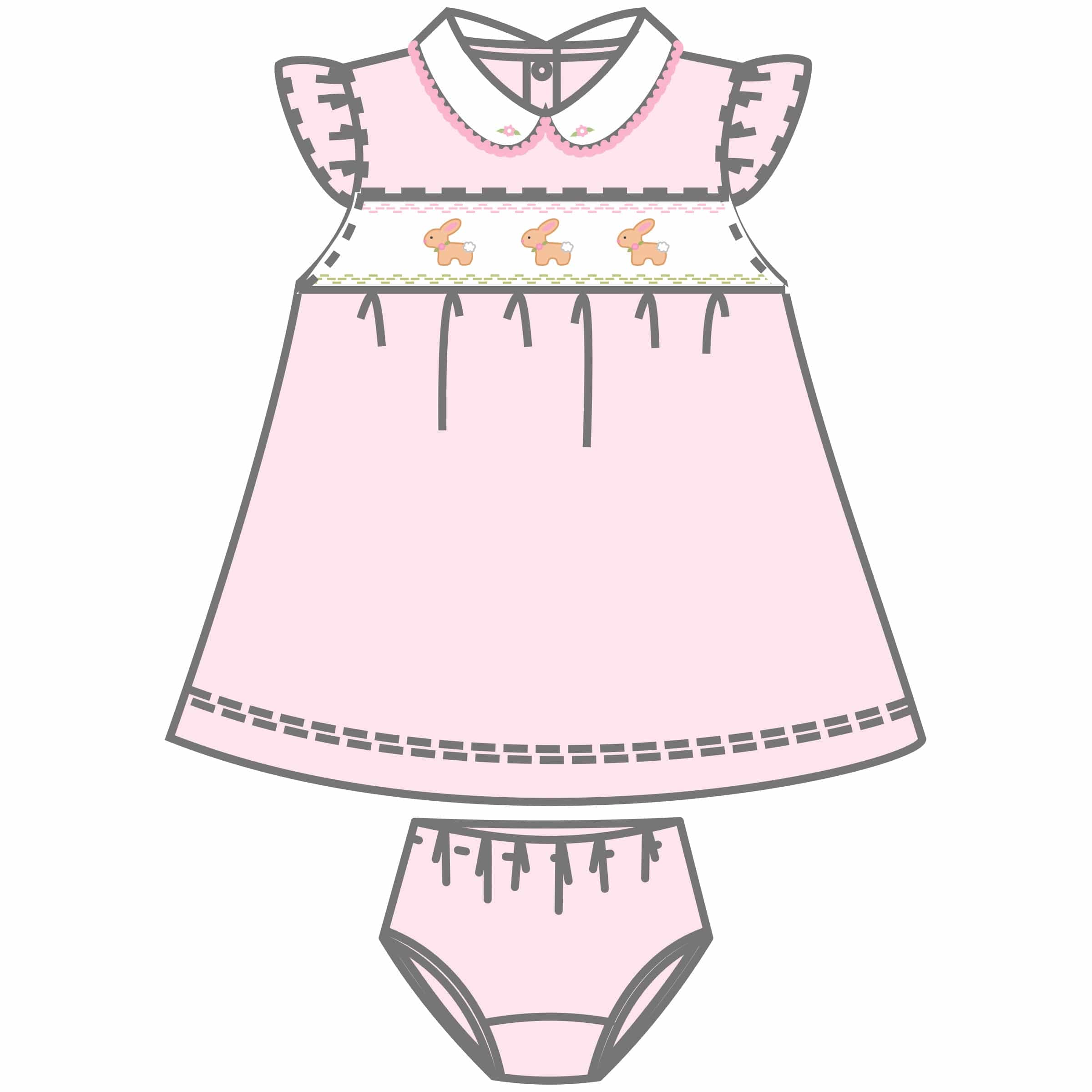 MAGNOLIA BABY - Springtime Bunny Smocked  Dress Set - Pink