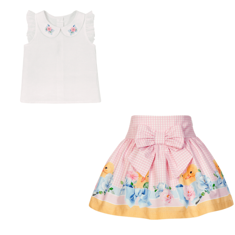 BALLOON CHIC - Blouse & Gingham Duckling Skirt Set - Pink