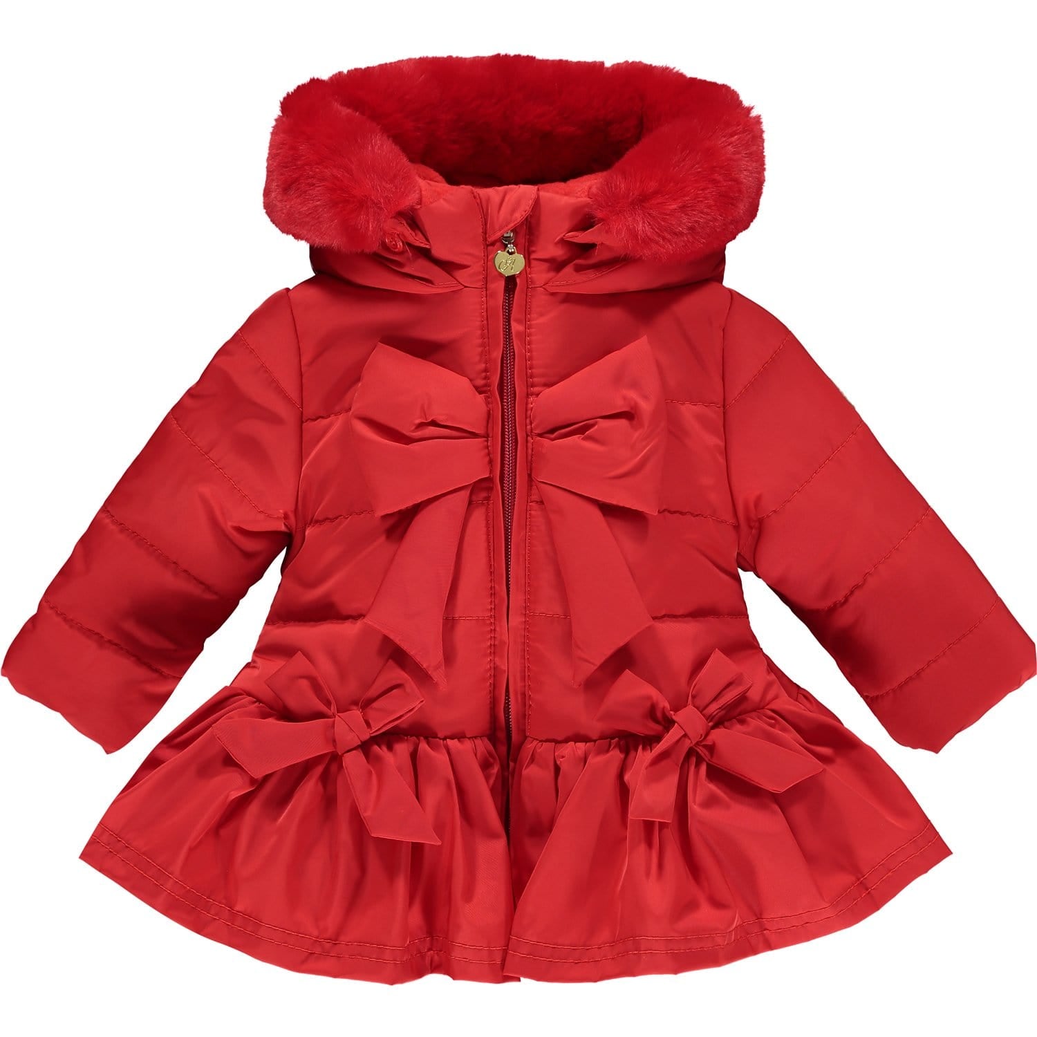 LITTLE A - Bow Faux Fur Trim Jacket - Red