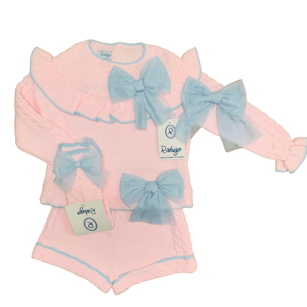 RAHIGO - Two Piece Short Set With Blue Tulle Bow - Pink