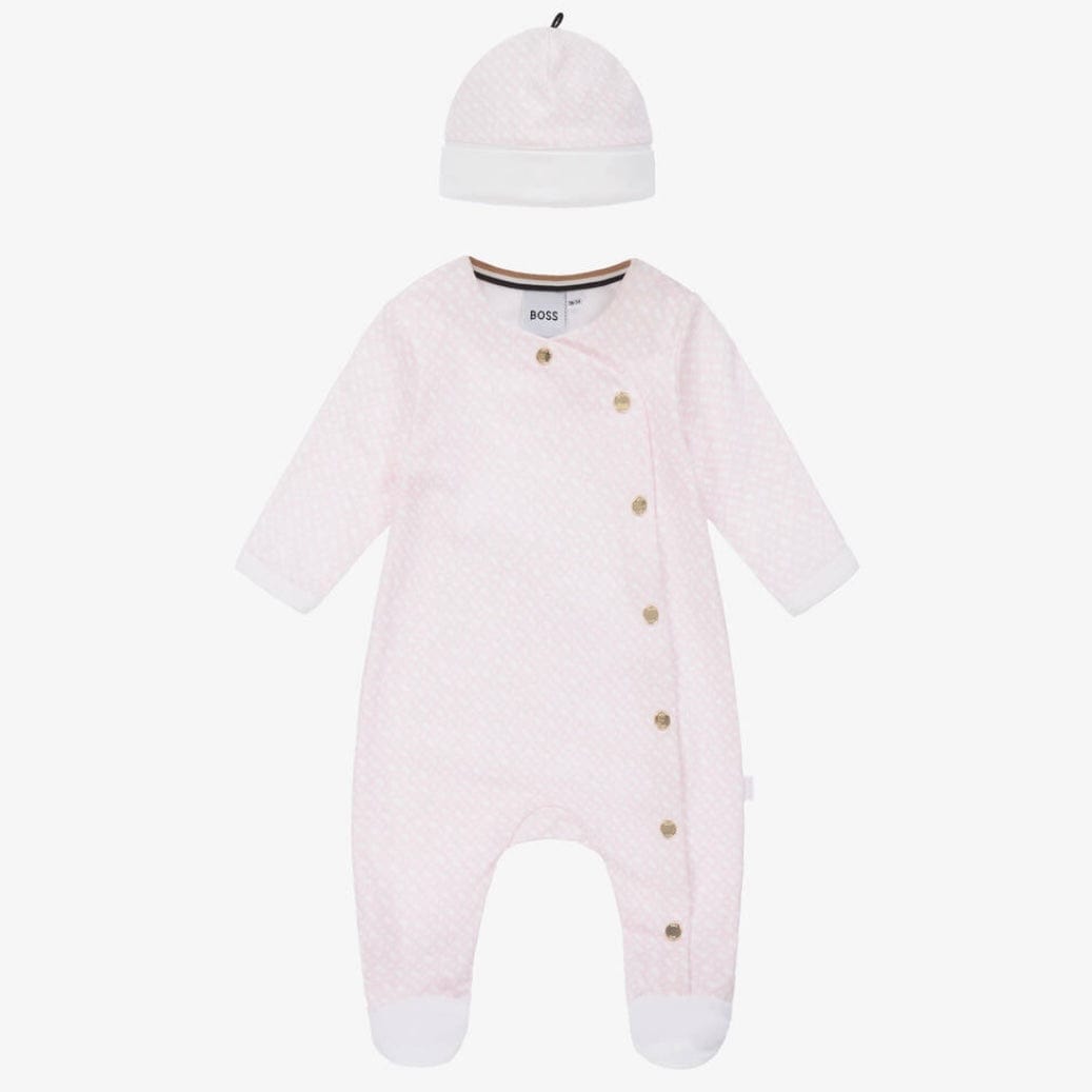 HUGO BOSS - Logo Print  Babygrow & Hat Set - Pink