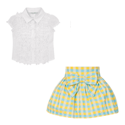 BALLOON CHIC - Ruffle Blouse & Check Skirt Set - Yellow